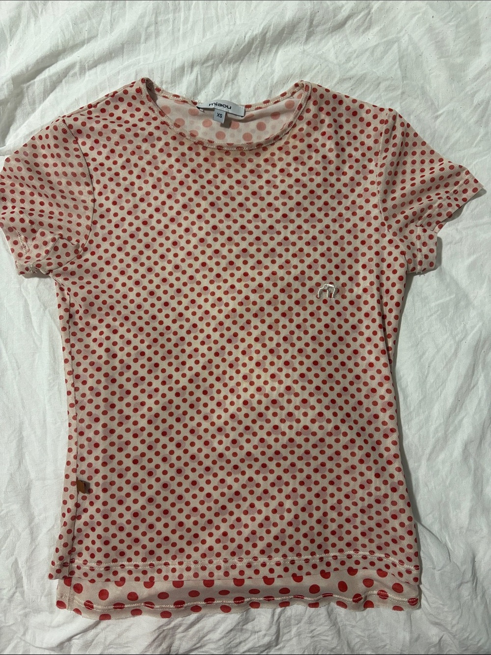 Miaou Cream with Red polka dots fitted tee